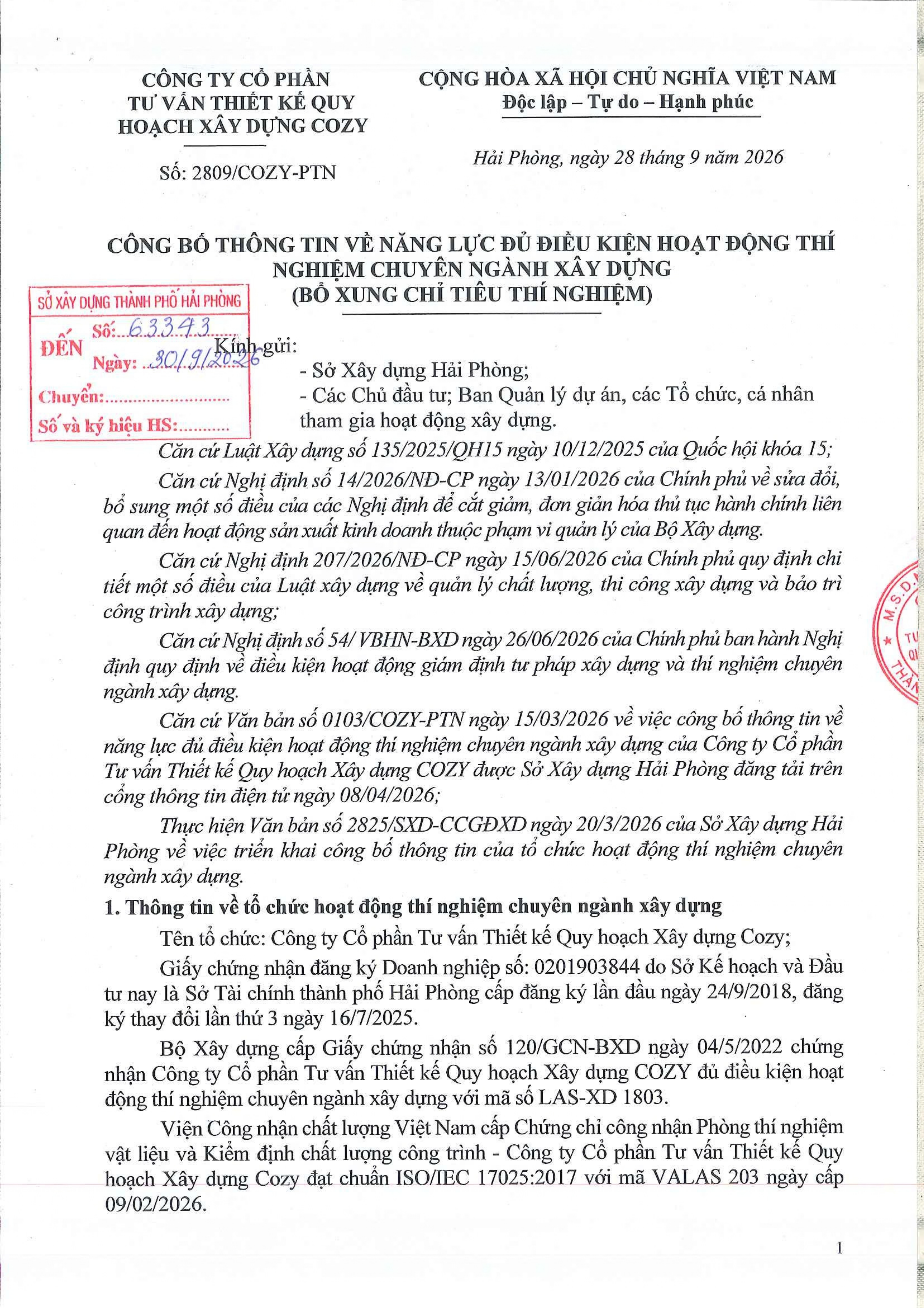 Công bố thông tin về năng lực đủ điều kiện hoạt động thí ngh...