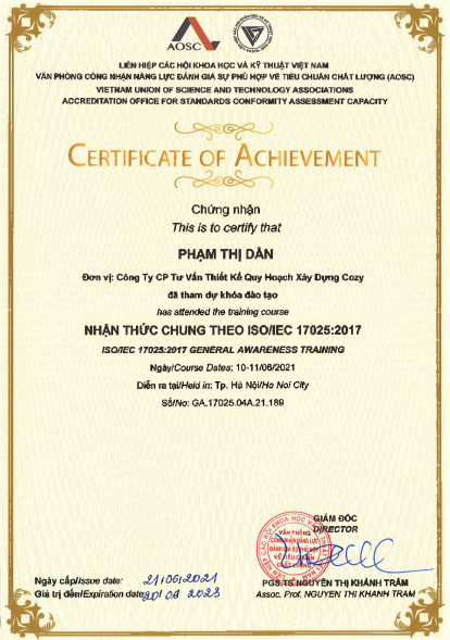 Chứng nhận nhận thức chung theo ISO/IEC 17025:2017