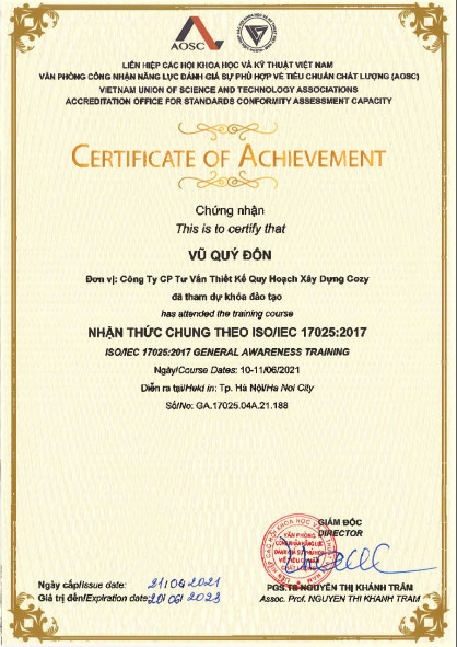 Chứng nhận nhận thức chung theo ISO/IEC 17025:2017